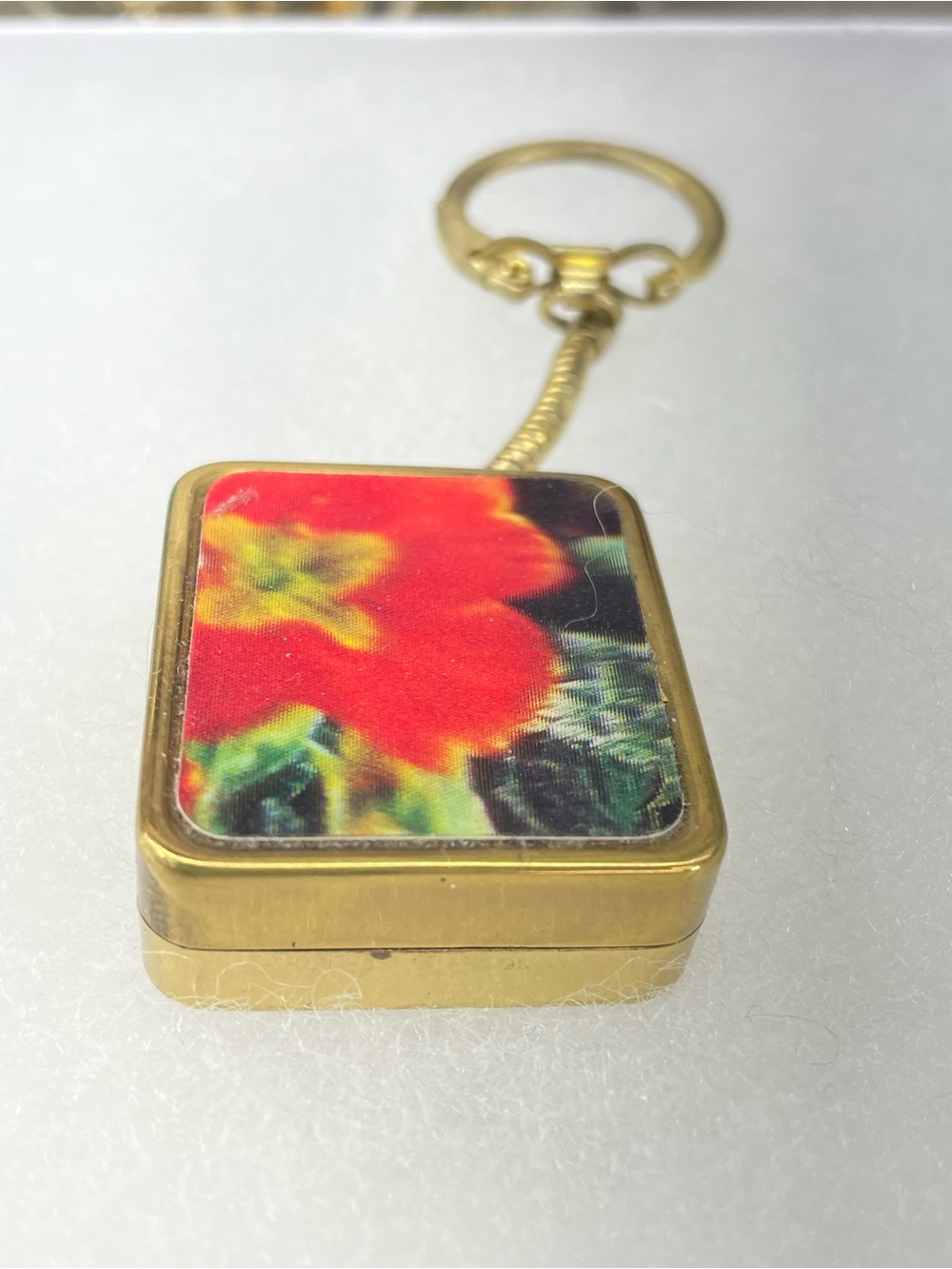 Gold-Tone Floral Key & Card Holder Keychain - Red Floral Accent